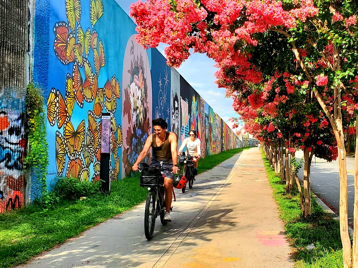 Cyclists riding along the Atlanta BeltLine trail